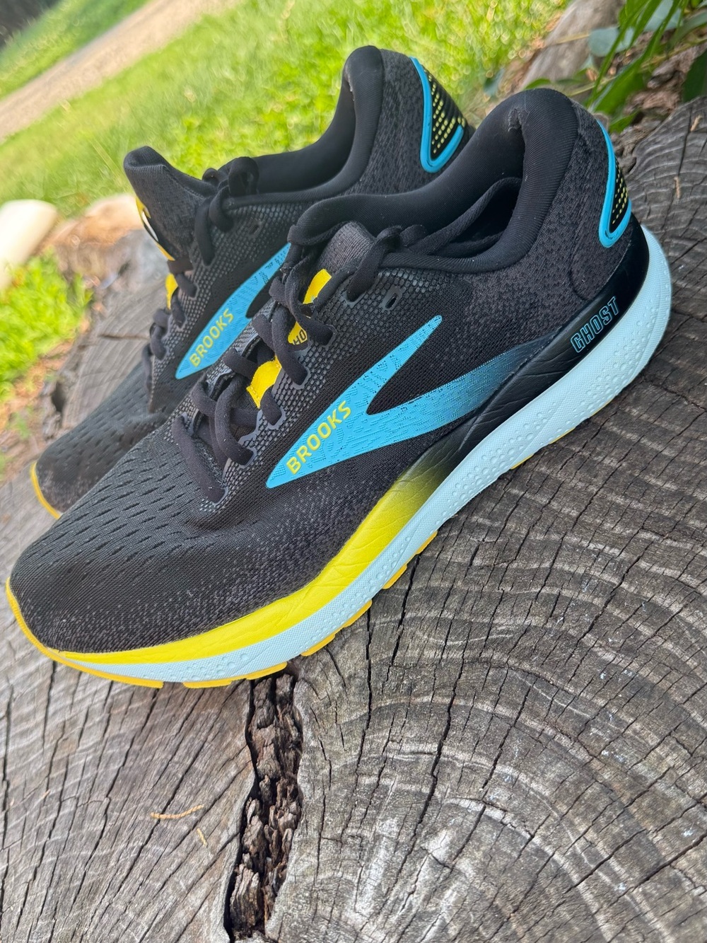 Brooks Ghost 16 Running Shoes Men Size 9 D Black Blue Mesh Comfort Low Sneakers
